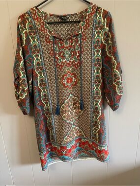 NLW Red Multi Paisley Midi Dress with Tassel Tie from Turkey